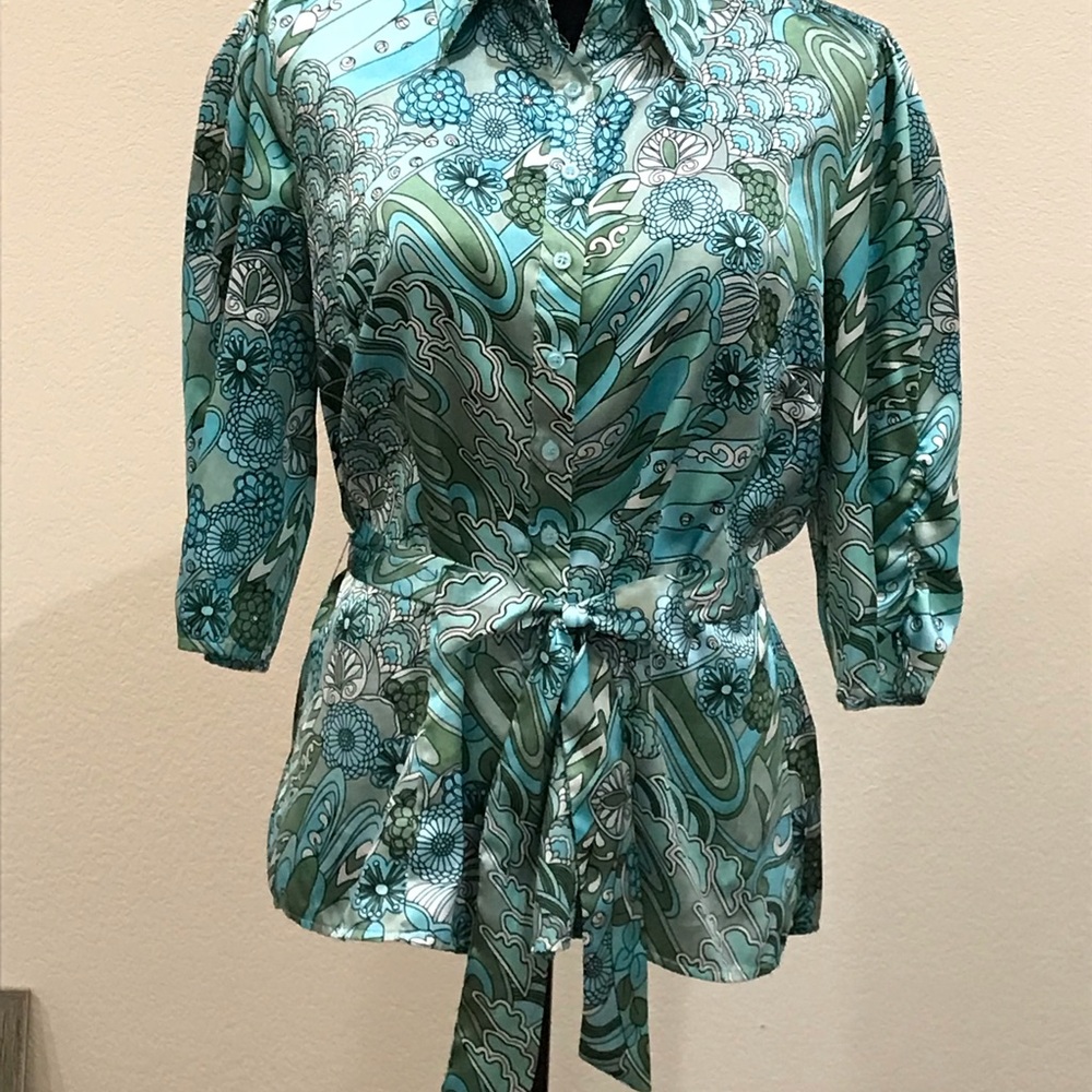 Beautiful Turquoise Blue & Green Silky Blouse